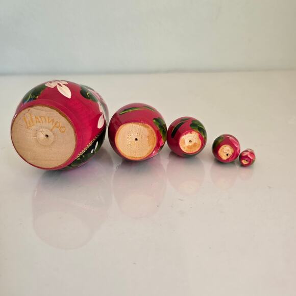 Russian Nesting Dolls Matryoshka Babushka Set of 5 Pink Gold Floral Signed Small - Picture 6 of 16